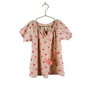 Mi & O 100% cotton little girls peasant top Colorful Polka Dot blouse NWT